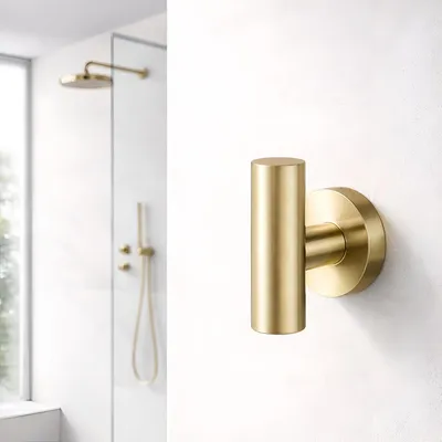 Produktbild von MOTE Handtuchhaken aus gebürstetem Gold-Edelstahl für das Badezimmer, modern und robust, rostfrei, platzsparende Wandmontage mit Dübeln, elegantes Design