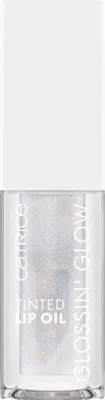 A product shot of a lip oil in a clear bottle with a white cap.