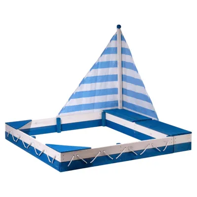 Image de dobar Bateau bac à sable "Maritim" avec voile et deux coffres à jouets, 138,5 x 124 x 115,5 cm, bleu/blanc