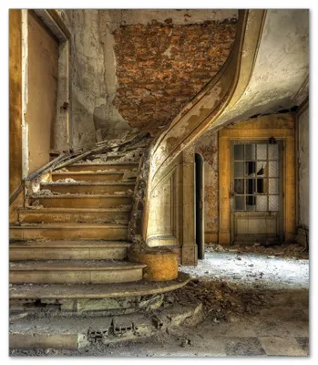 Produktbild von Wallario Herdabdeckplatte aus Glas, Größe 52 x 60 cm 1-teilig, Motiv Massive Steintreppe in herrenlosem Haus