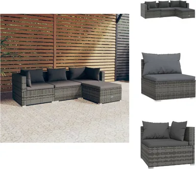 Produktbild von vidaXL 4-tlg. Garten-Lounge-Set mit Kissen Poly Rattan Grau -  Gartenmöbel-Sets
