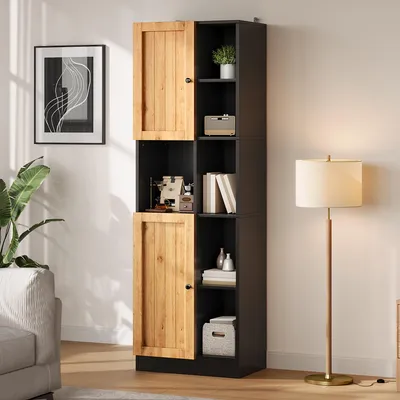 Produktbild von STILVORA Eckschrank mit 6 offenen Regalen und 2 Türen, Küchenschrank mit verstellbaren Einlegeböden, Hochschrank für Küche, Esszimmer und Wohnzimmer