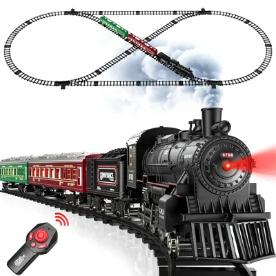 Produktbild von Weihnachtsbahn Weihnachtszug Eisenbahn - Elektrisch - Dampfeffekt - Fernbedienung - Rote und grüne Waggons