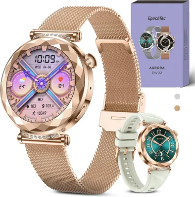 Produktbild von Elegante Damen Smartwatch 1,19" AMOLED Touchscreen mit Bluetooth Telefonie, Fitness-Tracking, Schlafmonitor, SpO2 & 100+ Sportmodi