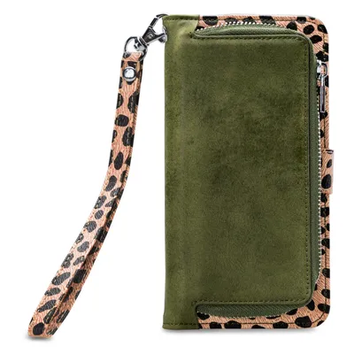 Imagen del producto de Funda tipo gel 2 en 1 con cremallera para Apple iPhone 11 Pro Max, color verde oliva/estampado de leopardo