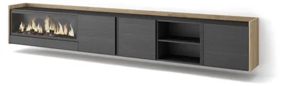 Produktbild von TV-Möbel Holzeffekt schwarz eiche 315x35x50cm Kamin mit Feuereffekt