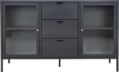 Image de Dalby buffet 2 portes en verre, 3 tiroirs noir.