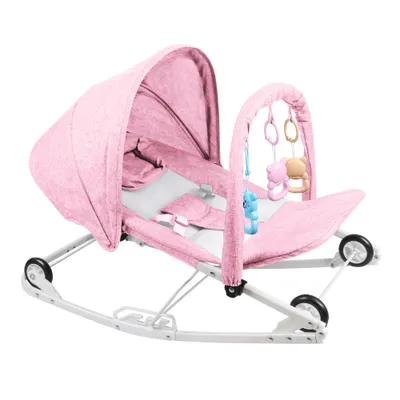 Produktbild von Babywippe mit Schiebegriff und Moskitonetz 4-fach verstellbar, zusammenklappbar Rosa