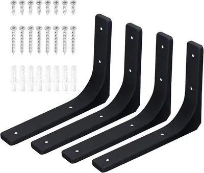 Produktbild von Famanu Wandregalhalter Set von 4 - Robuste schwarze Regalträger