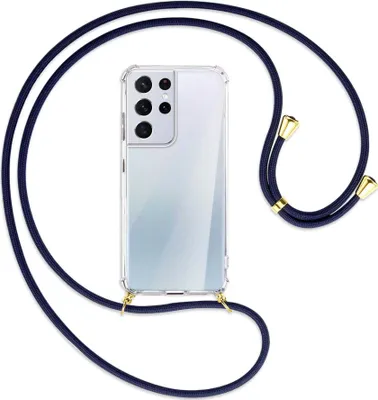 Produktbild von Handykette Backcover-Schutzhülle mit Band (Metall goldfarben) für Samsung Galaxy S21 Ultra 5G - dunkelblau