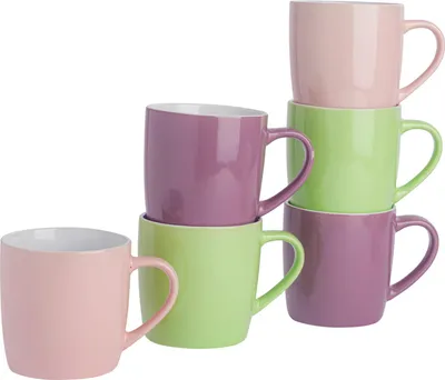 Produktbild von Argon Ta Farbige Kaffeetassen – 350 ml – Pastell – 6er-Pack – Robuste Teetasse aus Steingut, spülmaschinen- und mikrowellengeeignet