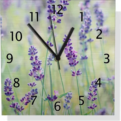 Produktbild von Wallario Design Wanduhr Lila Blumenfreude - Violette Pflanzen auf der Wiese aus Aluverbund, Größe 30 x 30 cm