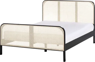 Obrázok produktu pre BELIANI Posteľ čierna borovicové drevo 140 x 200 cm s čelom s viedenským výpletom lamelový rošt minimalistický rustikálny štýl spálňa