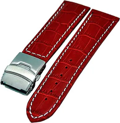 Produktbild von Uhrenarmband mit Faltschließe 22mm rot mit weisser Naht