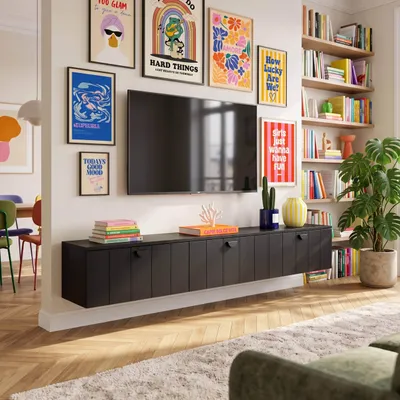 Immagine prodotto di Mobile TV moderno da parete nero da 200 cm - Oviala Holly