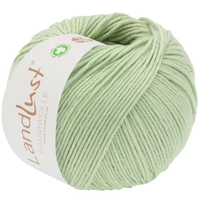 A ball of light green yarn with a label.