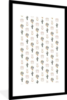 Produktbild von MuchoWow® MuchoWow® Gerahmtes Poster Illustrationen - Grau - Muster 60x90 cm - Poster mit zchwarzem Bilderrahmen - Dekoration - Wandposter Wohnzimmer - Hochwertig