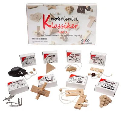 Produktbild von GICO Knobelspiel Klassiker Set 1 - 8 Geduldspiele in Geschenkverpackung - 2180