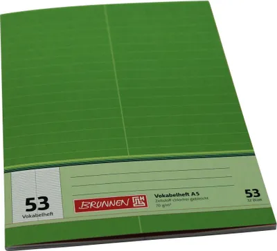Produktbild von BRUNNEN Vokabelheft grün, rot oder blau Lineatur 53 liniert DIN A5 ohne Rand, 32 Blatt