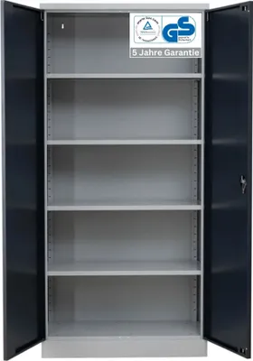 Produktbild von Stahlschrank BEE mit 5 lackierten Fachböden | HxBxT 195x92x42cm | Korpusfarbe Lichtgrau, Frontfarbe Anthrazit | Werkstattschrank Werkzeugschrank Aktenschrank Universalschrank