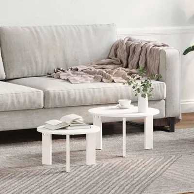 Produktbild von Kaffeetisch Set 2 pcs Weiß 47,5 x 47,5 x 27 cm Massivkiefer