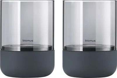 Produktbild von Blomus Calma Windlicht, 2er Set, Kerzenhalter, Dekolichhalter, Kerzen Halter, Beton / Glas, Steel Gray Smoke, H 9.5 cm, 66255