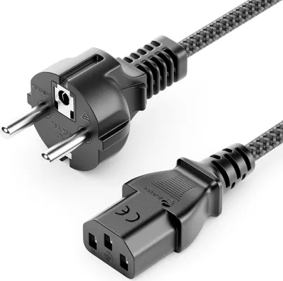 Produktbild von deleyCON 1m Kaltgerätekabel - Nylon Kabel - Netzkabel Stromkabel Kaltgeräte Strom Kabel 3 Polig Schutzkontakt Stecker (Typ F auf C13 Buchse) PC Computer Monitor Drucker Beamer - Grau