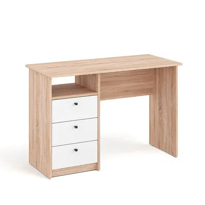 Produktbild von KOMTO Schreibtisch Computer Bürotisch PC Regal mit Schubladen Arbeitstisch 110x50x74 cm Sonoma/Weiß