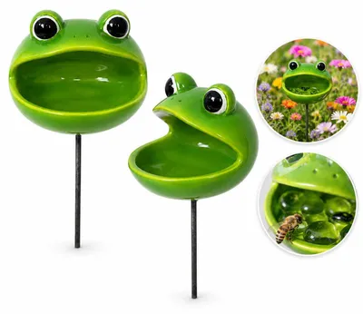 Produktbild von Vogeltränke Garten mit Gartenstecker, Insektentränke für Bienen, Schmetterlinge & Vögel, Bienentränke Frosch Design, Gartendeko für Terrasse & Balkon
