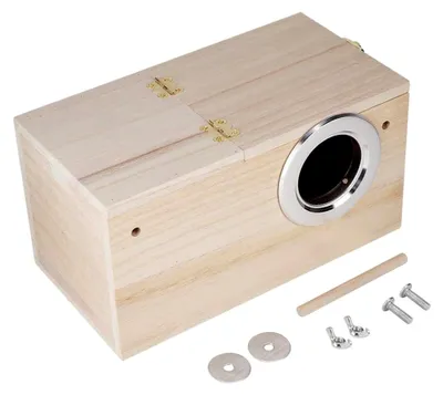 Produktbild von Vogelhaus aus Naturholz, Brutkasten mit Rechtsöffnung für Papageien, Sittiche, Finken, Wellensittiche, Nymphensittiche, Lovebirds und Conures