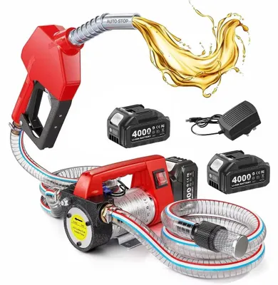 Produktbild von Kraftstoff-Umfüllpumpe - Elektrische Diesel- und Kerosinpumpe - 12 GPM - Akku 18 V - Bürstenloser Motor - 2 x 2 m Schläuche - 2 x 4,0 Ah Akkus