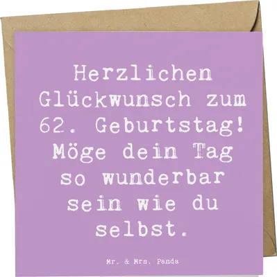Produktbild von Mr. & Mrs. Panda doppelkarte Spruch 62. Geburtstag - Lavendeltraum - Geschenk, Glückwunschkarte, Lächeln, faltkarte, anlasskarte, handgefertigt, Alles gut zum, Klappkarte