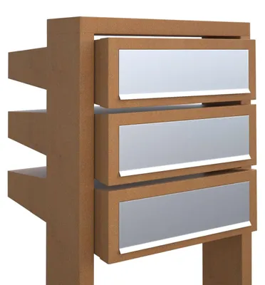 Produktbild von Briefkastenanlage Stairs for Three in Rost mit Edelstahlklappe