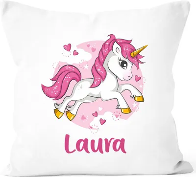 Produktbild von Einhorn Kissen-Bezug Namens-Kissen-Hülle Baumwolle personalisierte mit Namen Geschenke Dekokissen SpecialMe® weiß unisize