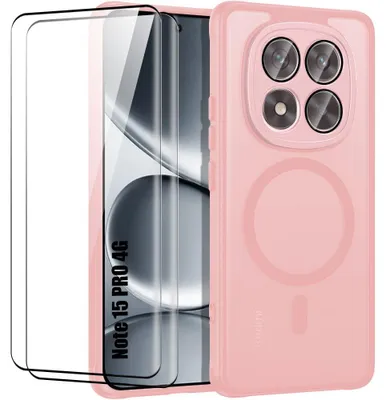 Image de Coque + 2 Verres Trempés pour Xiaomi Redmi Note 15 Pro 4G, avec Anneau Magnétique - Rose