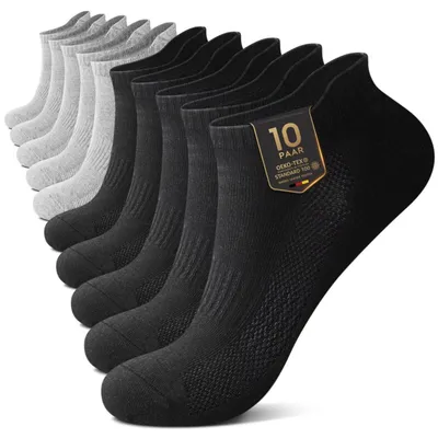 Produktbild von Sneaker Socken 10 Paar Damen Herren Kurz Atmungsaktiv Knöchel Laufsocken Baumwolle Schwarz/Grau 47-50