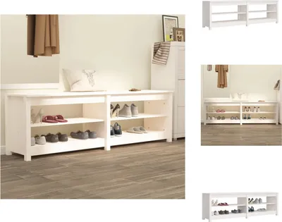 Obrázek produktu pro vidaXL Lavice na boty bílá 160x36,5x50 cm z masivního borovicového dřeva - Botníky a skříně