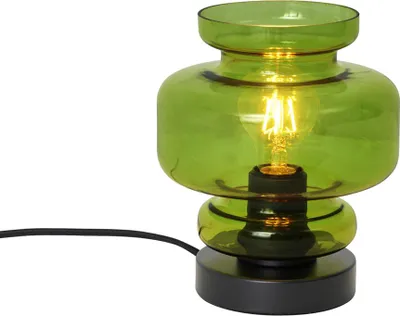 Produktbild von QAZQA - Retro Retro-Tischleuchte I Tischlampe I Lampe I Leuchte schwarz mit grünem Glas - Denise I Wohnzimmer I Schlafzimmer - Rund - LED geeignet E27