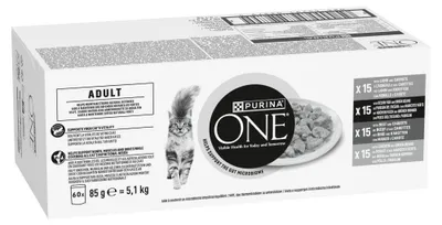 Zdjęcie produktu dla Purina One Adult 60x85g Mokra Karma Dla Dorosłych Kotów z Jagnięciną Rybą Wołowiną i Kurczakiem