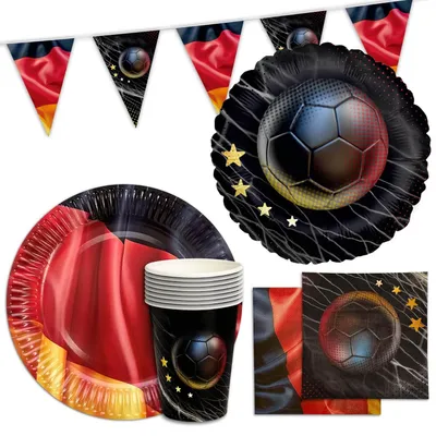 Produktbild von Fußball WM Partyset-2 Deutschland 38-tlg. Geschir Servietten Wimpelkette T-Decke