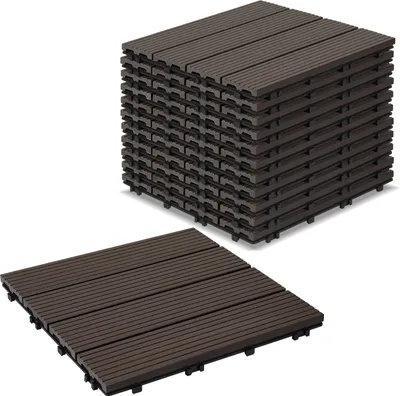 Obrázek produktu pro Izrielar 110 ks WPC terasových dlaždic s odvodněním a klikovým systémem pro zahradní balkonovou podlahu 30 x 30 cm tmavě hnědá