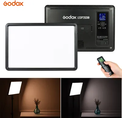 Produktbild von Godox LEDP260C Ultraduenne 30-W-dimmbare LED-Videolicht-Kontrollleuchte 3200K-5600K Zweifarbige Temperatur mit kabellosem Fernbedienungsgriff fuer DSLR-Kamera-Studio-Fotografie