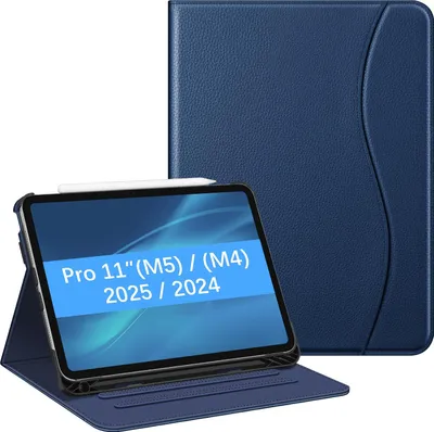 Produktbild von Fintie Hülle für iPad Pro 11 Zoll (M5/M4) 2025/2024 mit Stifthalter, Multi-Winkel Betrachtung Folio Stand Schutzhülle Case mit Dokumentschlitze, Marineblau