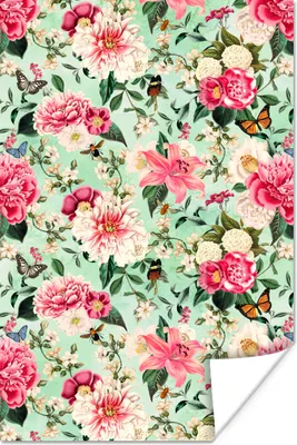 Produktbild von MuchoWow® Poster Blumen - Rosa - Schmetterling 40x60 cm - Plakate für die Wand - Poster Babyzimmer