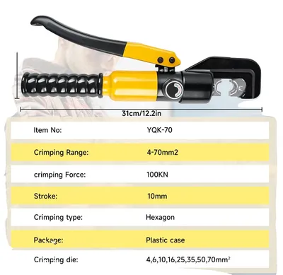 Imagen del producto de Alicate hidráulico manual para crimpar, con una capacidad de 8 toneladas, alta compatibilidad y de color amarillo