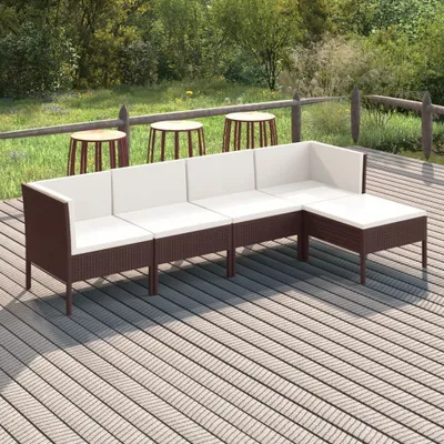 Obrázek produktu pro Maison Exclusive – 5dílná zahradní lounge sada s polštáři z poly ratanu, hnědá