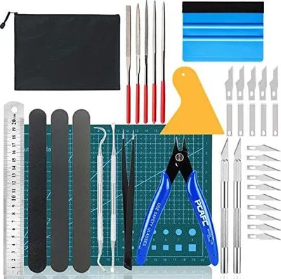 Produktbild von 39 Stück DIY Bastelwerkzeug Basic Tools Gundam Modellbau Werkzeuge Kraft Handwerk Werkzeuge Set für Auto Modell Bausatz DIY Reparatur Specksteine 3D Printer Werkzeuge A5 Matte