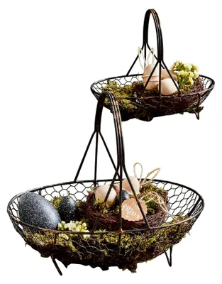 Produktbild von 2er Set Korb Serrie, handgefertigt, geeignet für Obst & Gemüse, Aufbewahrung, Dekoration, Eisen, schwarz