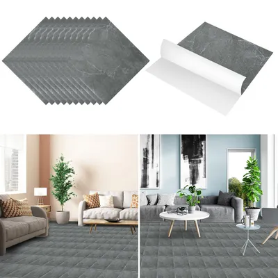 Immagine prodotto di Pavimento vinilico Fiqops, rivestimento per pavimenti in PVC, piastrelle autoadesive, effetto marmo, grigio, circa 2m²/22 piastrelle