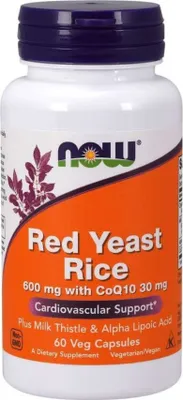 Produktbild von NOW Foods - Fermentierter Roter Reis 600mg + Coenzym Q10, 60 vkaps